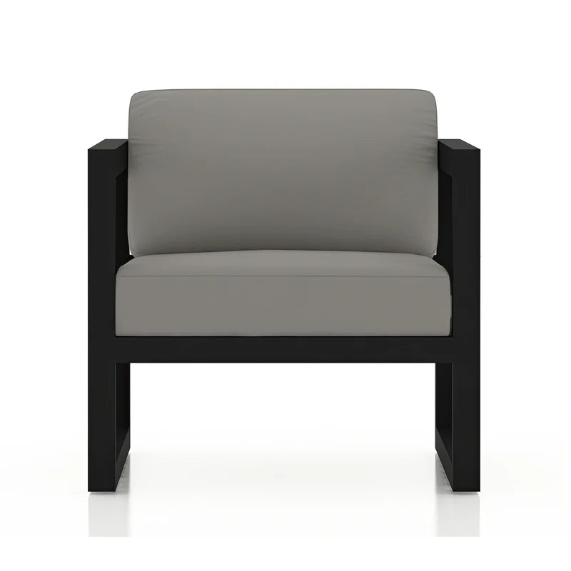 Black Frame Sofa Set with Gray Cushions 5 Piece with Coffee Table, Modern Patio Outdoor Sofa