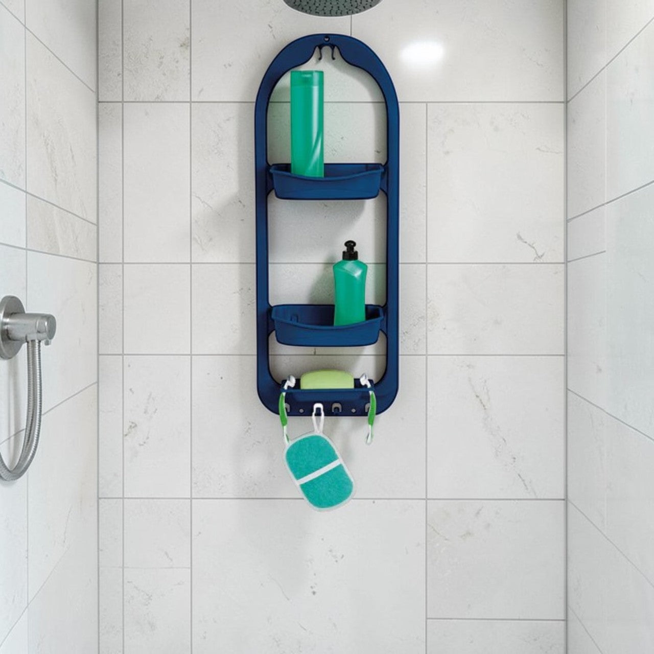 Bathroom Shower Caddy, Plastic 2-Tier with Hooks, Wall Mounted Organizer
