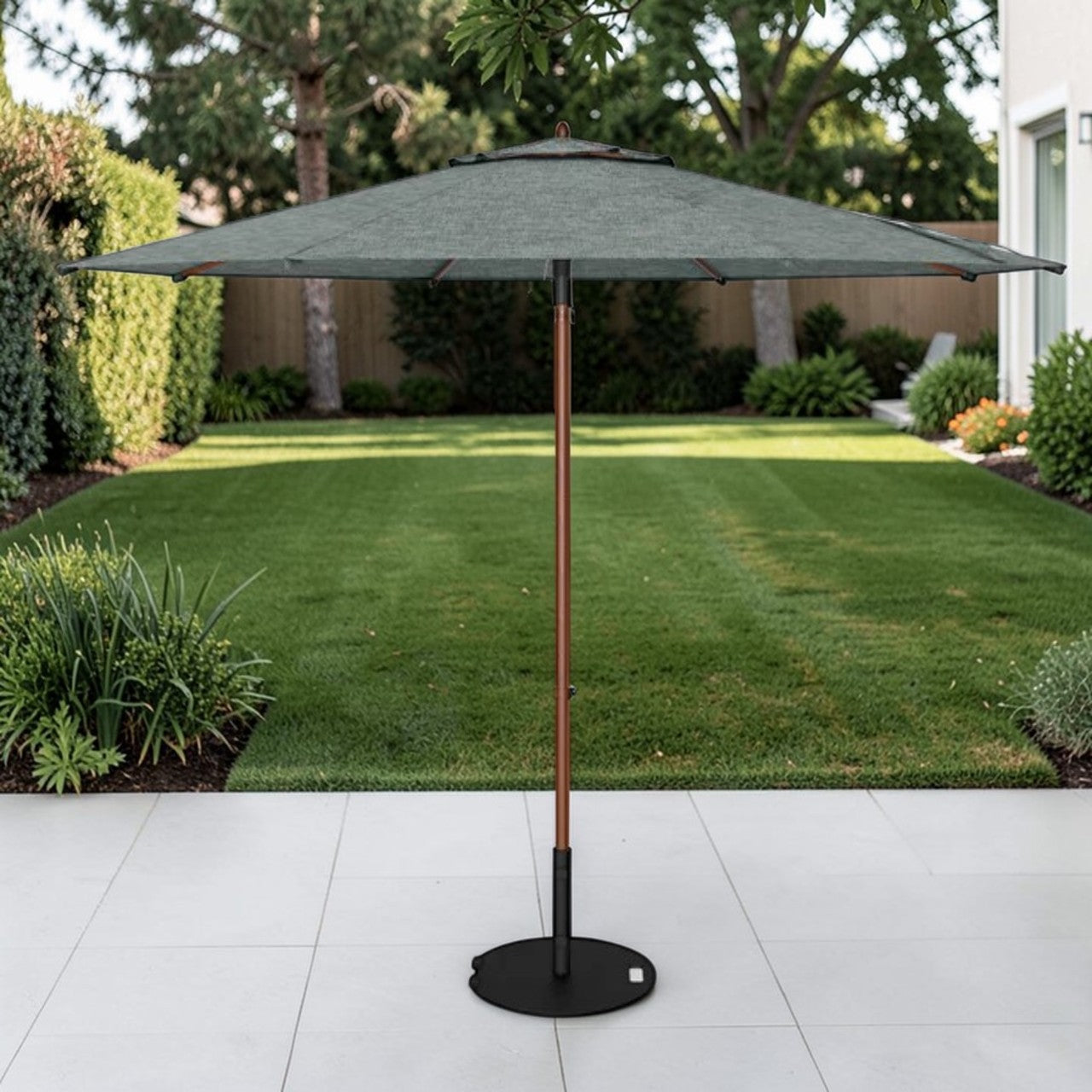 Outdoor Patio Umbrella Woodgrain Aluminum with Push-Open System, Market Umbrella