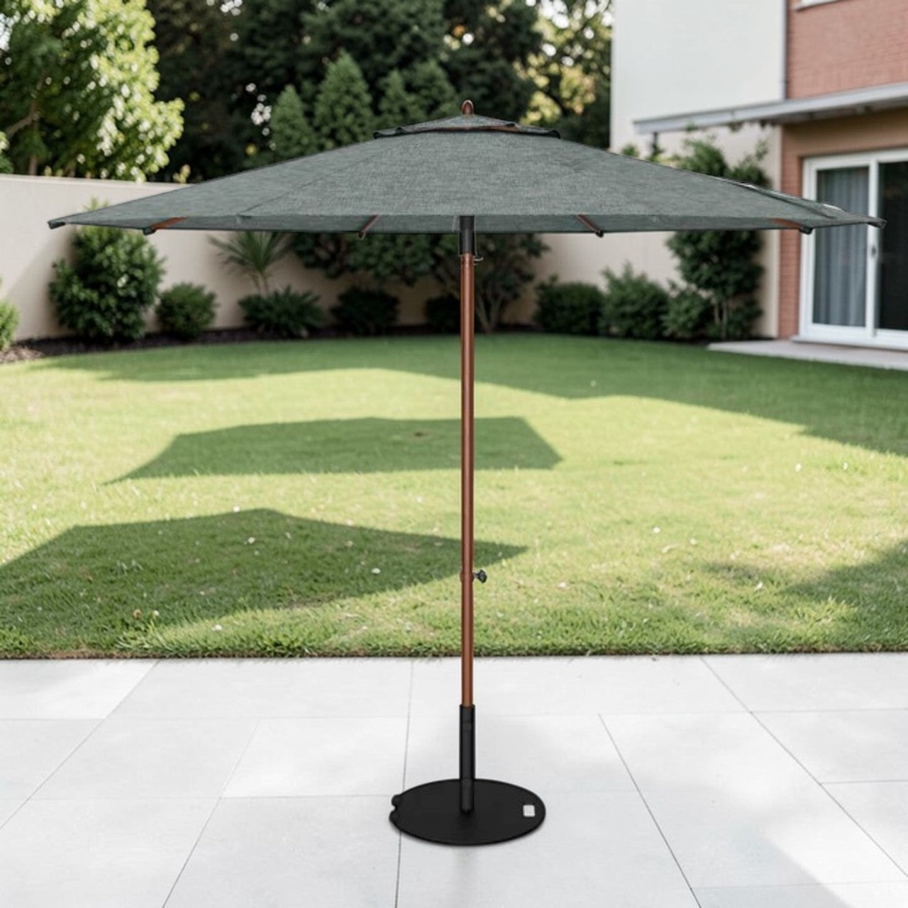 Outdoor Patio Umbrella Woodgrain Aluminum with Push-Open System, Market Umbrella