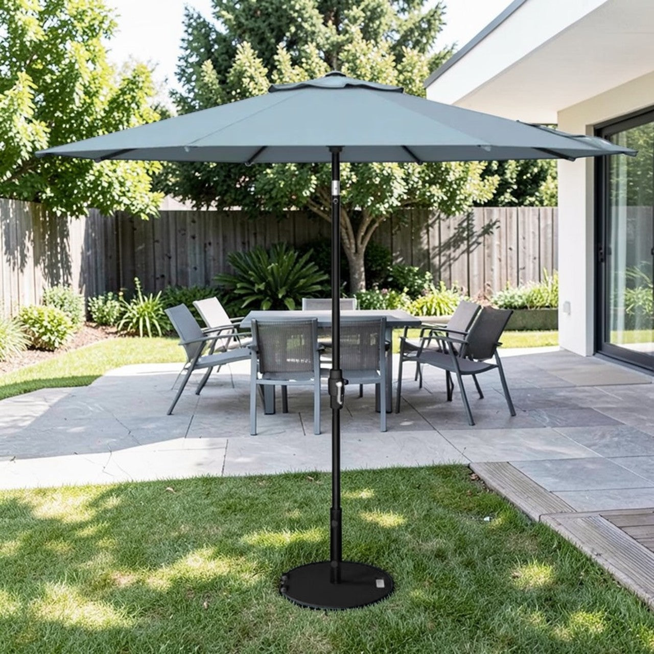 Outdoor Patio Umbrella Aluminum Blue with Crank & Tilt System, Commercial Market Umbrella