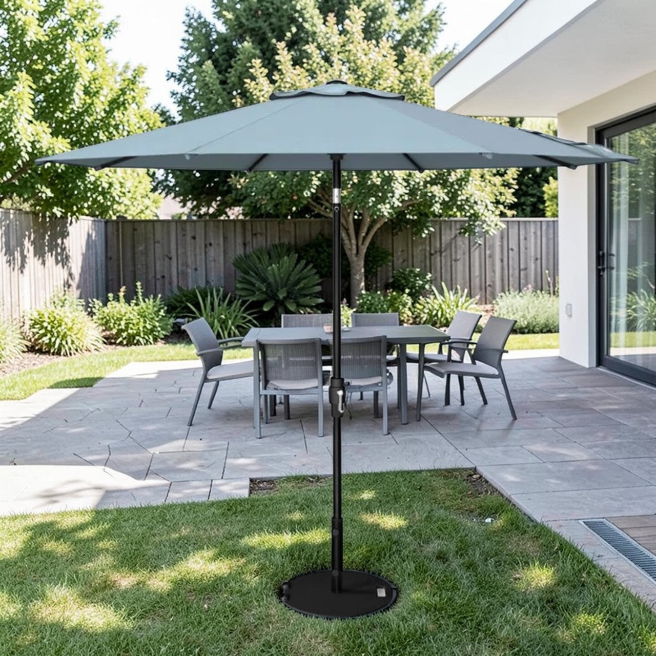 Outdoor Patio Umbrella Aluminum Blue with Crank & Tilt System, Commercial Market Umbrella