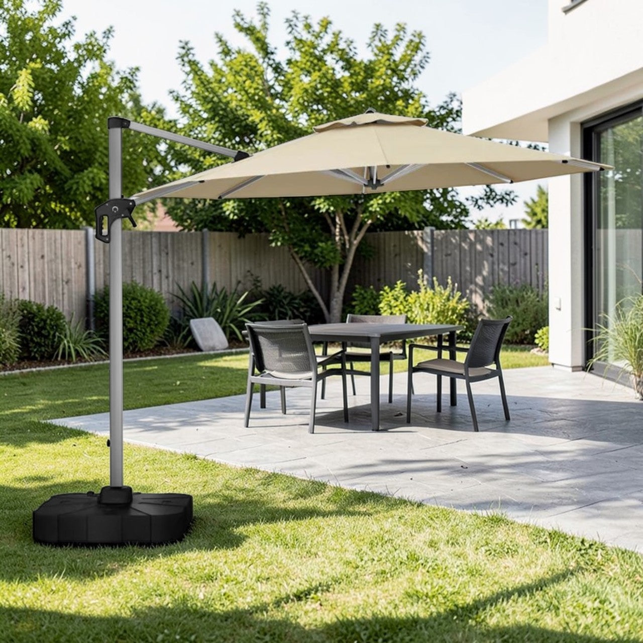 Outdoor Patio Umbrella Cantilever 10ft Beige Aluminum with 360° Rotation & Tilt, Offset Umbrella