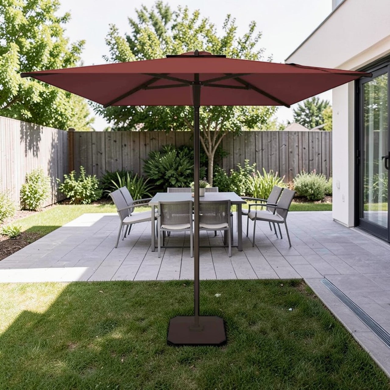 Outdoor Patio Umbrella Square Bronze Aluminum 6.5ft x 6.5ft with Push-Open System, Compact Market Umbrella