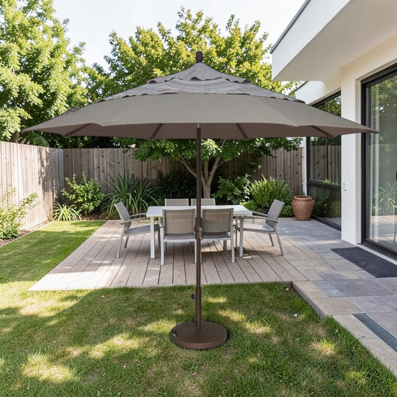 11ft Outdoor Patio Umbrella with Auto Tilt Crank, Market Umbrella