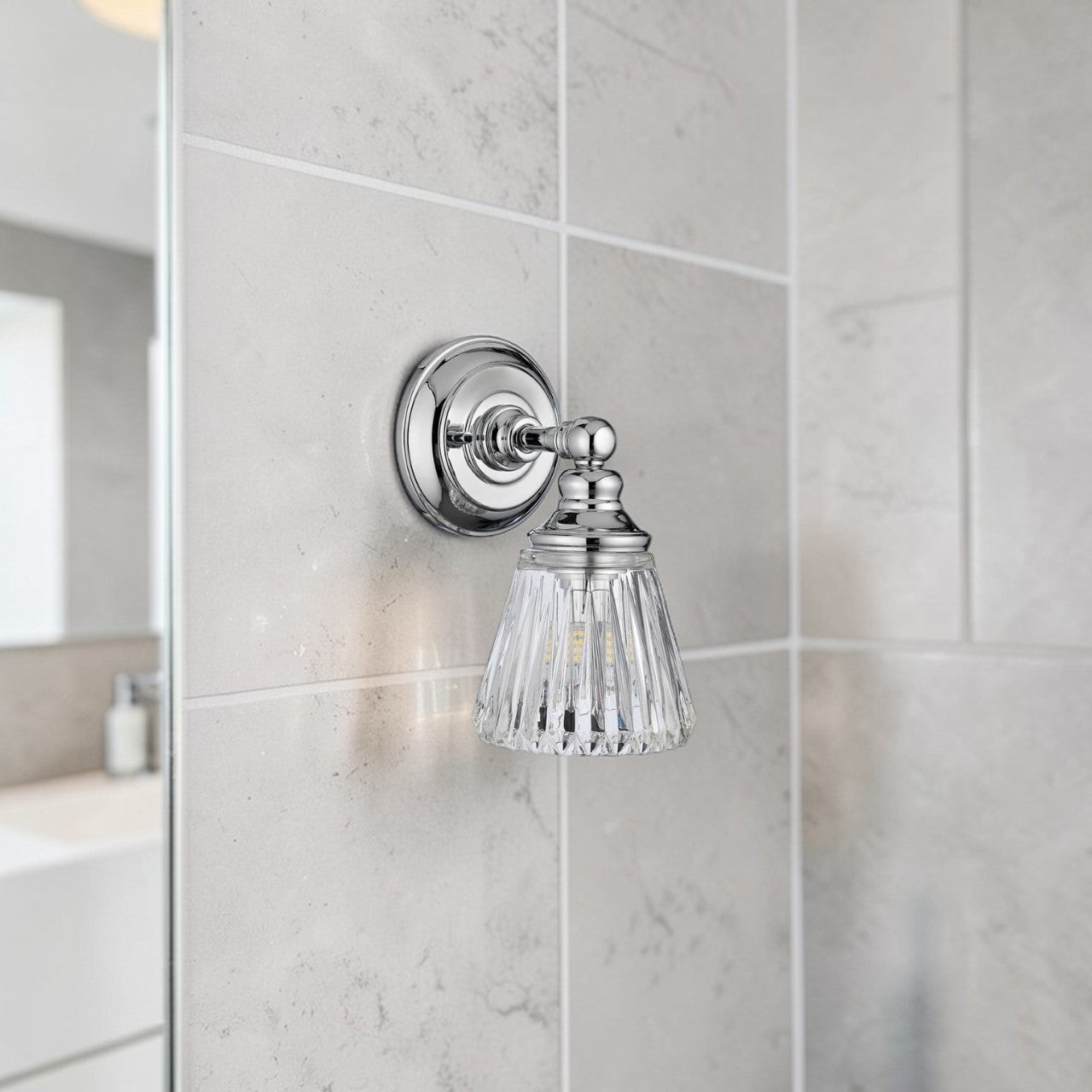 Bathroom Light Polished Chrome Wall Sconce with Cut Glass Shade G9 LED, Modern Vanity Fixture