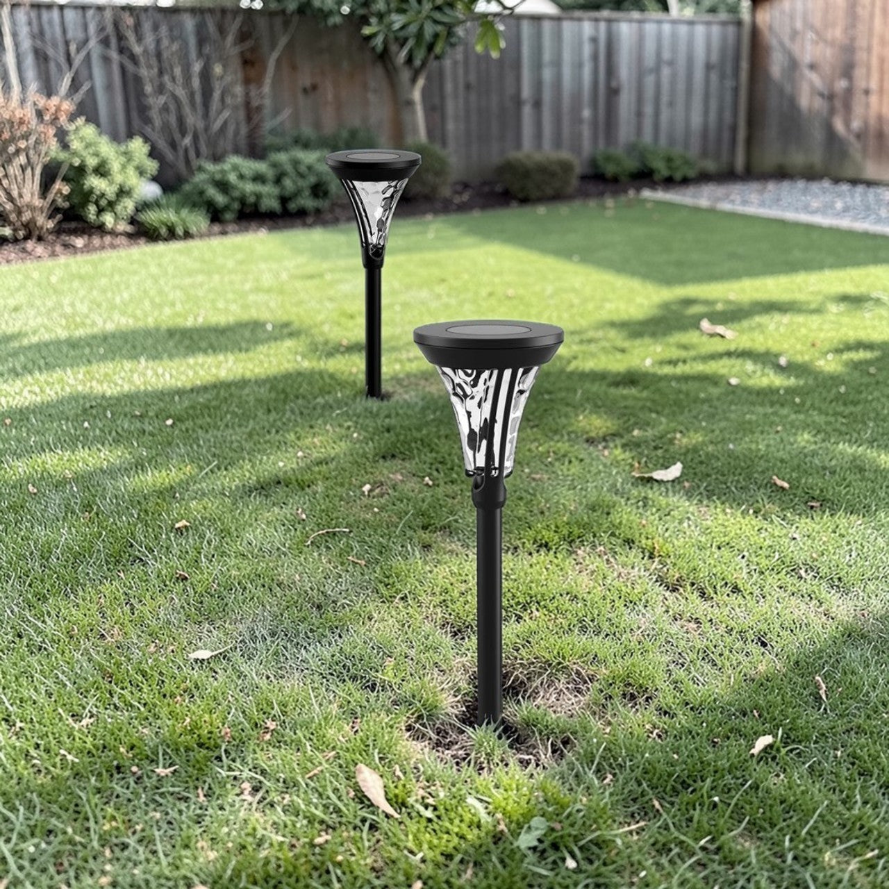 LED Outdoor Light Black Aluminum Pathway Stake 2 Piece, Solar Garden Landscape Light