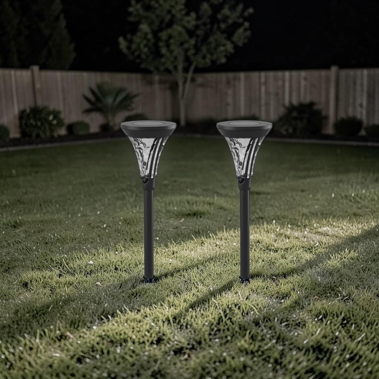 LED Outdoor Light Black Aluminum Pathway Stake 2 Piece, Solar Garden Landscape Light