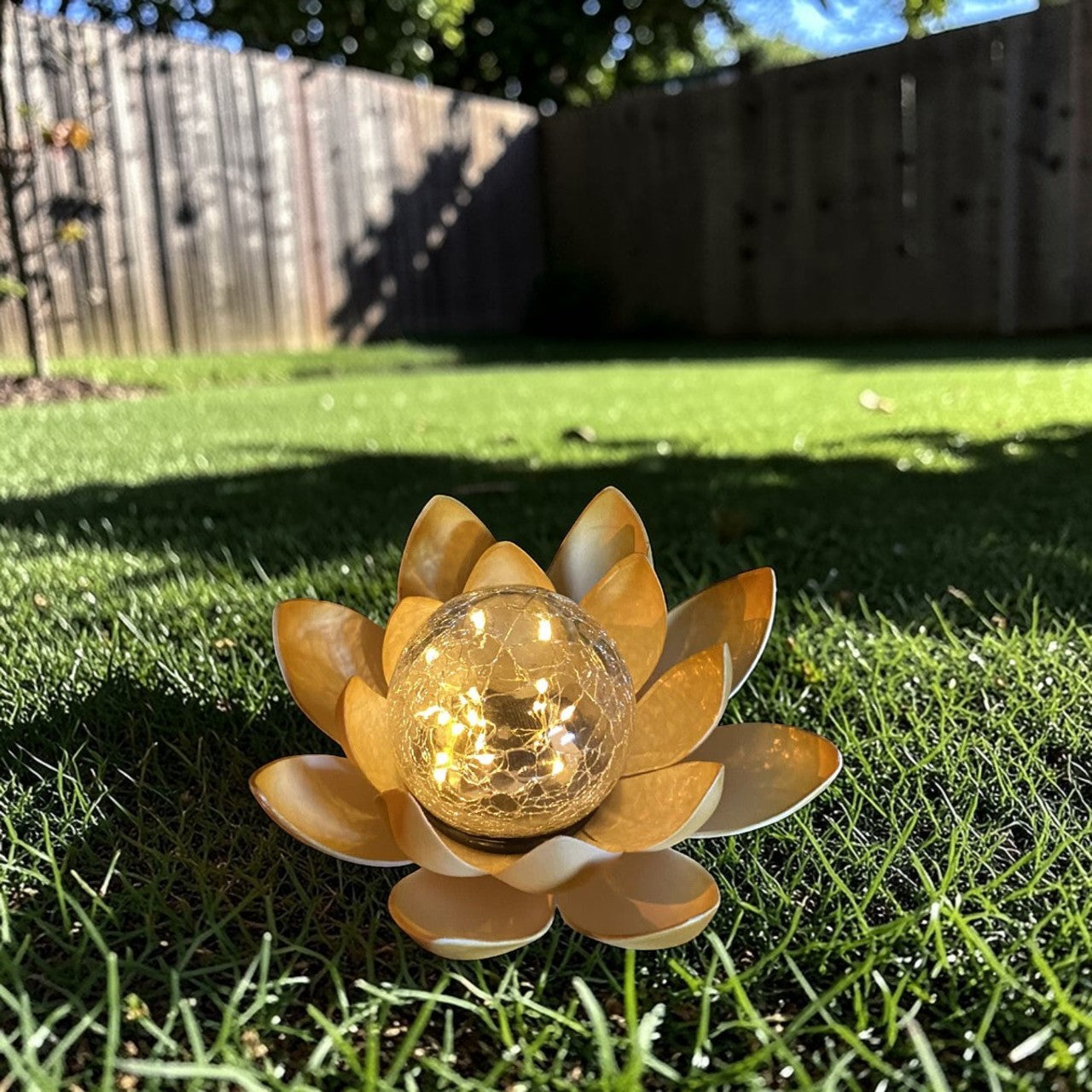 Solar Outdoor Light Amber LED Lotus Flower Design 1 Piece, Decorative Garden Outdoor Light