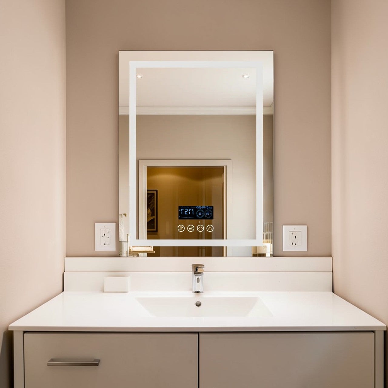 Bathroom Mirror LED Rectangular with Bluetooth Speaker, Anti-Fog Smart Vanity Mirror with 3 Light Modes