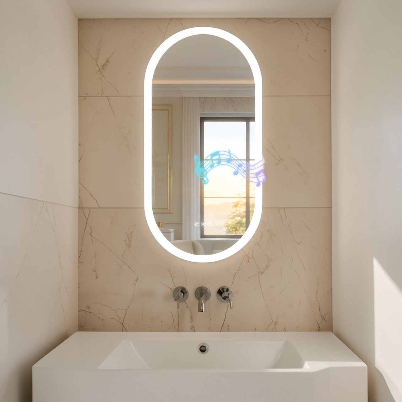 Bathroom Mirror Oval LED with Bluetooth Speaker Anti-Fog Dimmable Vanity Mirror, Modern Wall Mounted