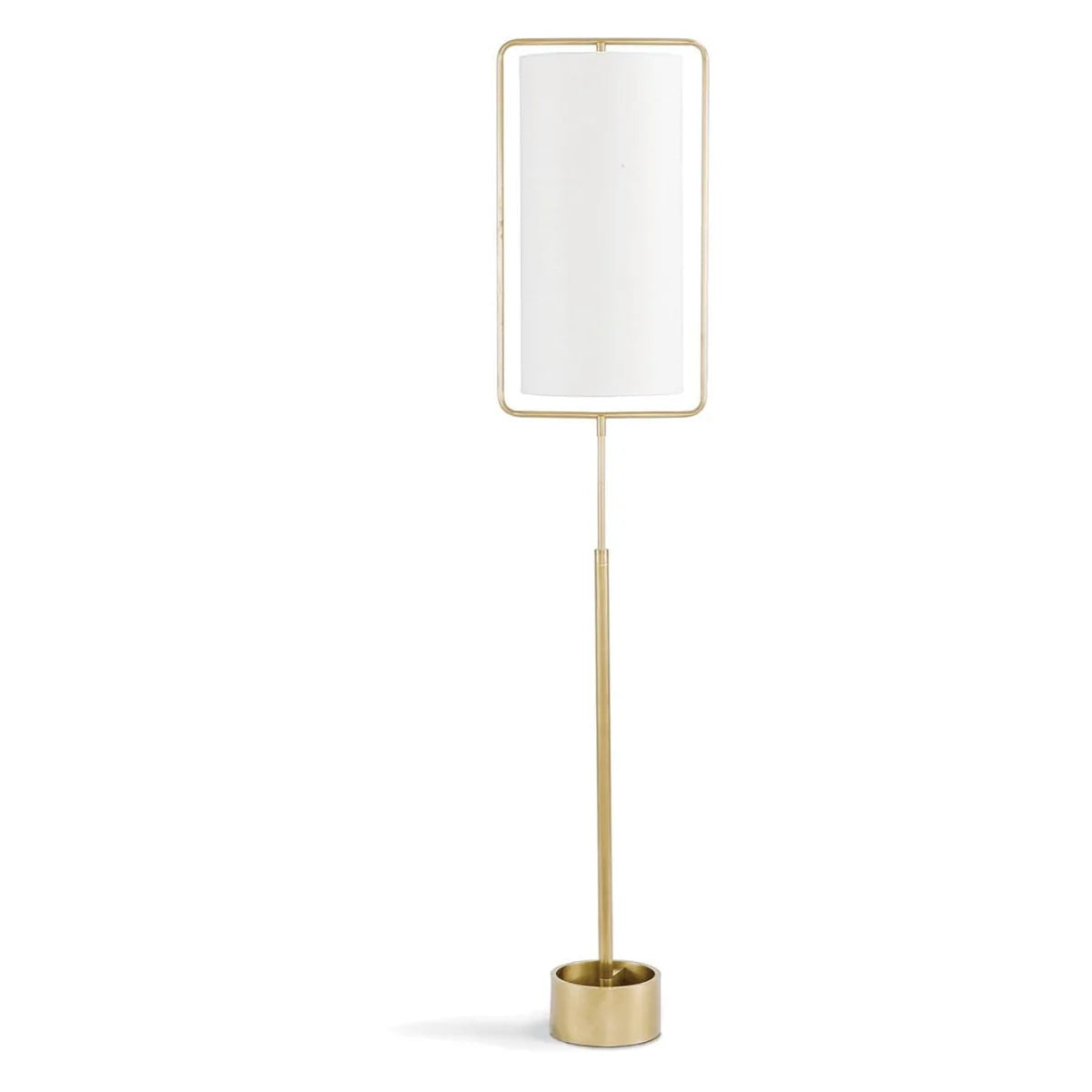 Brass Floor Lamp, Steel Frame with White Fabric Shade, Modern Rectangular Standing Lamp