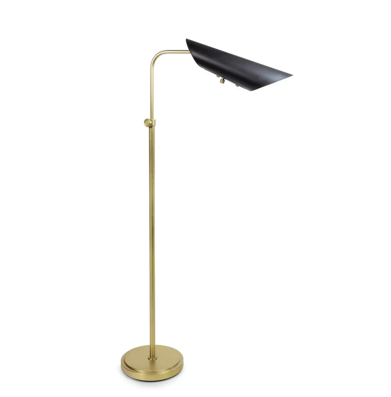 Living Room Floor Lamp, Brass Metal Adjustable Arm with Black or White Shade, Modern Mid-Century Standing Lamp