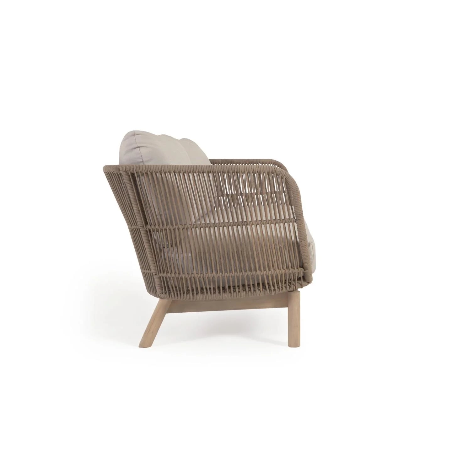 Beige Rope & Acacia Wood 3-Seater Sofa, Outdoor Lounge Couch