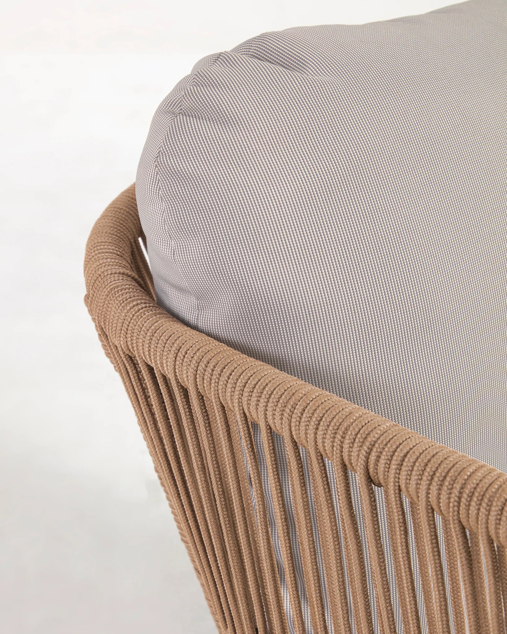 Beige Rope & Acacia Wood 3-Seater Sofa, Outdoor Lounge Couch
