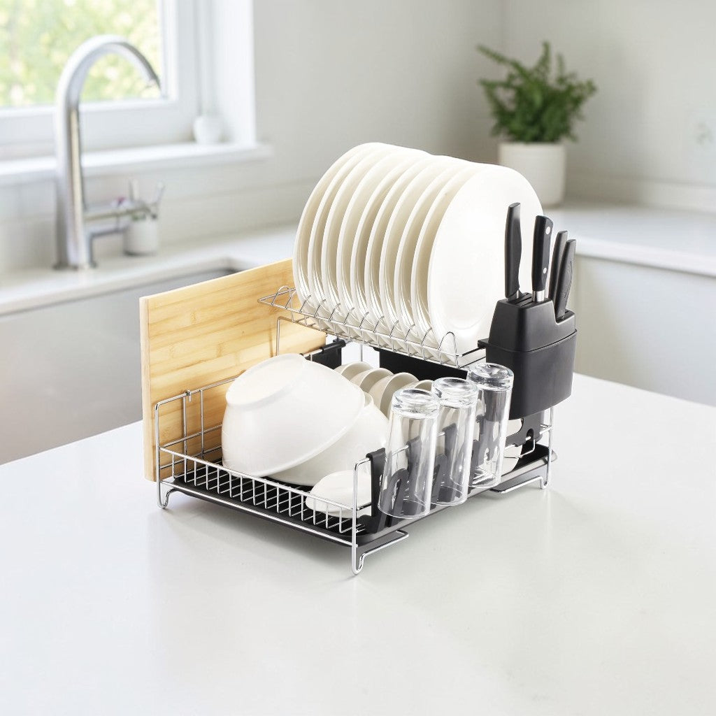 Kitchen Dishrack, 304 Stainless Steel with Side Drainage System, Large Capacity Countertop Organizer