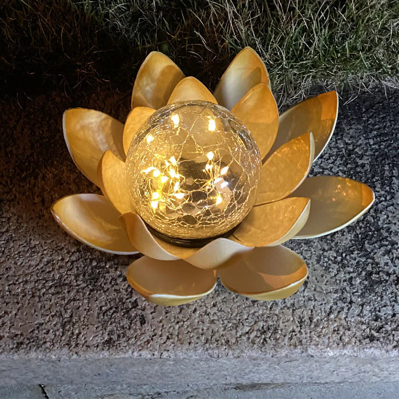 Solar Outdoor Light Yellow LED Lotus Flower Design 1 Piece, Decorative Garden Outdoor Light