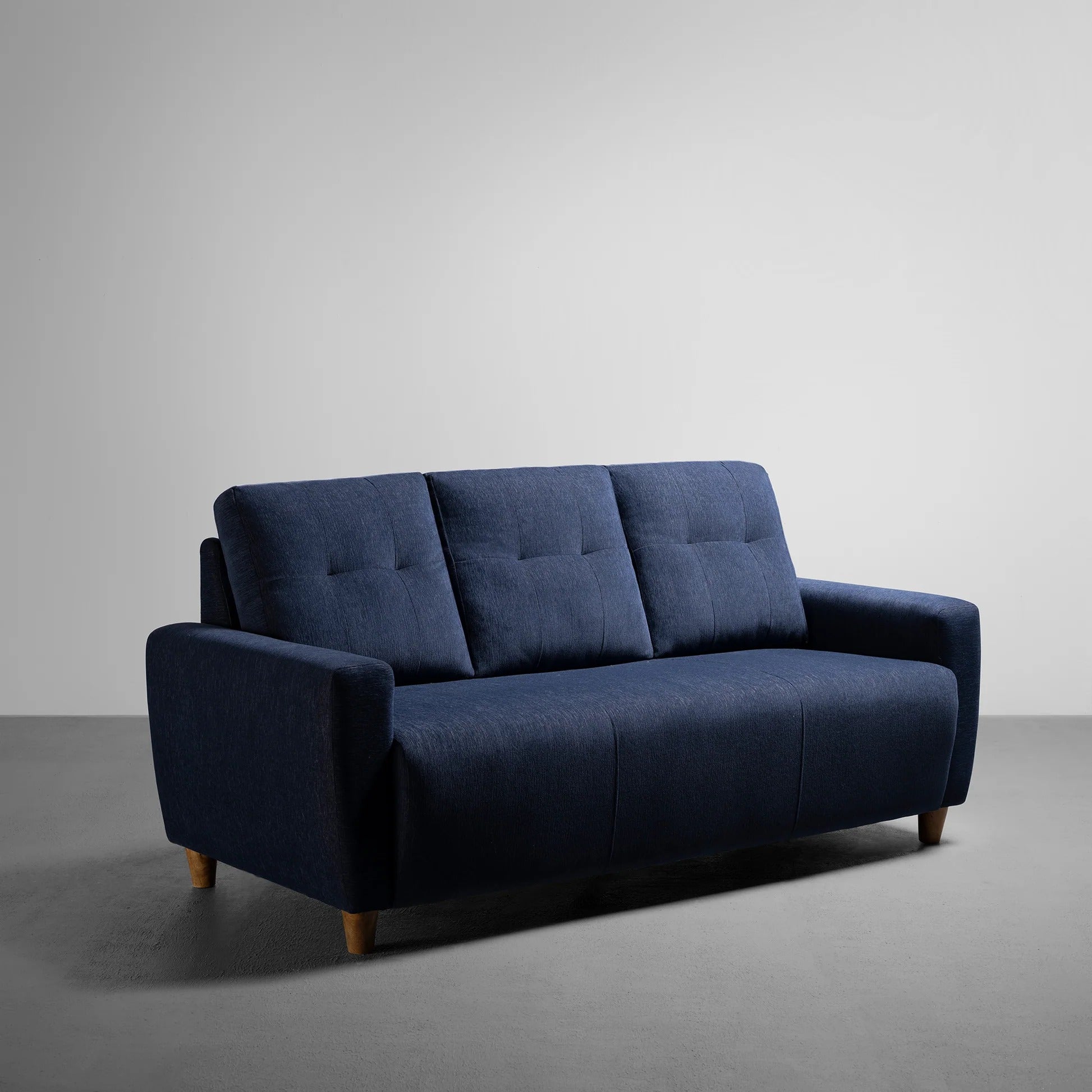 Berry Blue Living Room Sofa, Fabric 3-Seater with Tufted Back & Modern Design, Contemporary Couch
