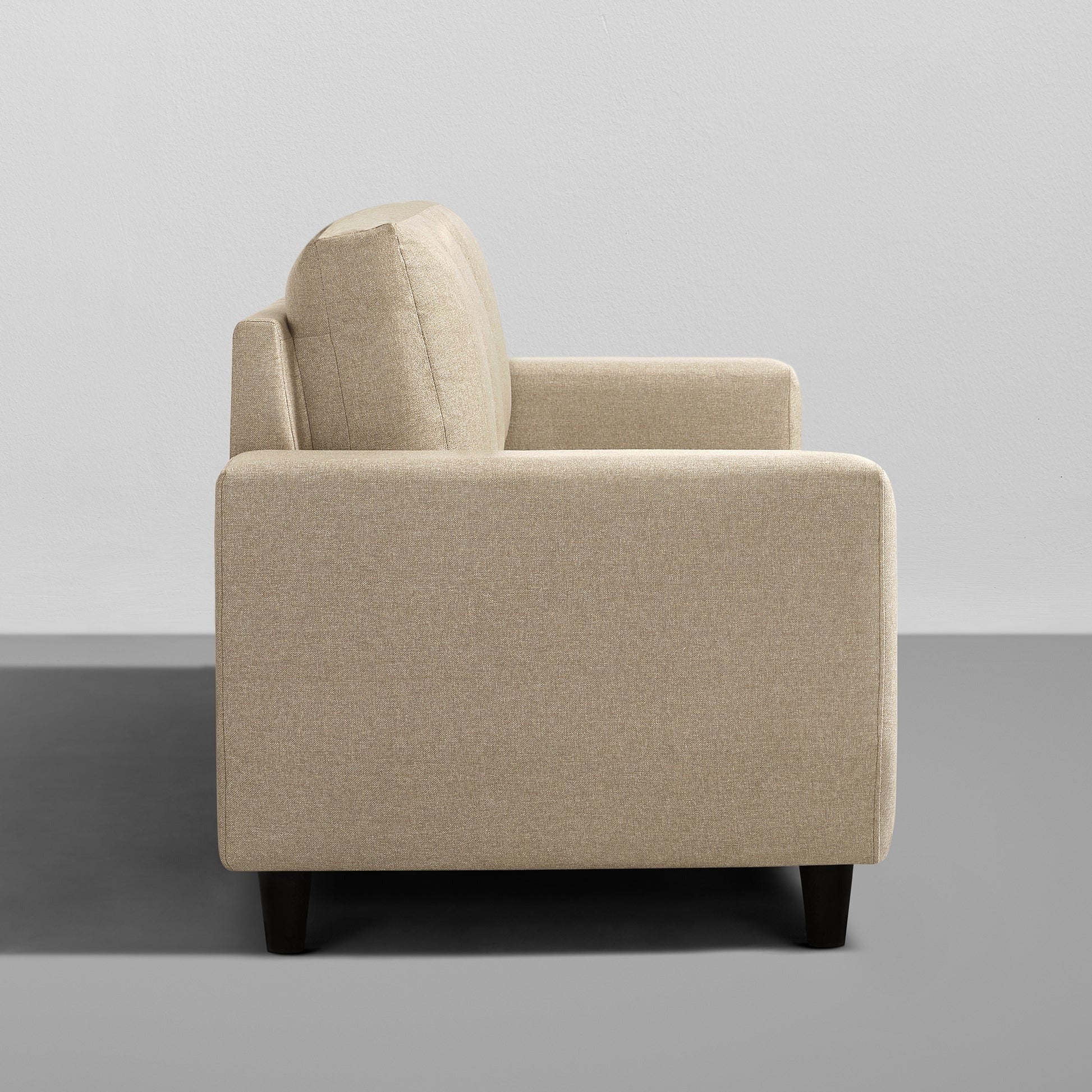 Beige Living Room Sofa, Fabric 3-Seater with Vertical Tufting & Modern Comfort, Contemporary Couch