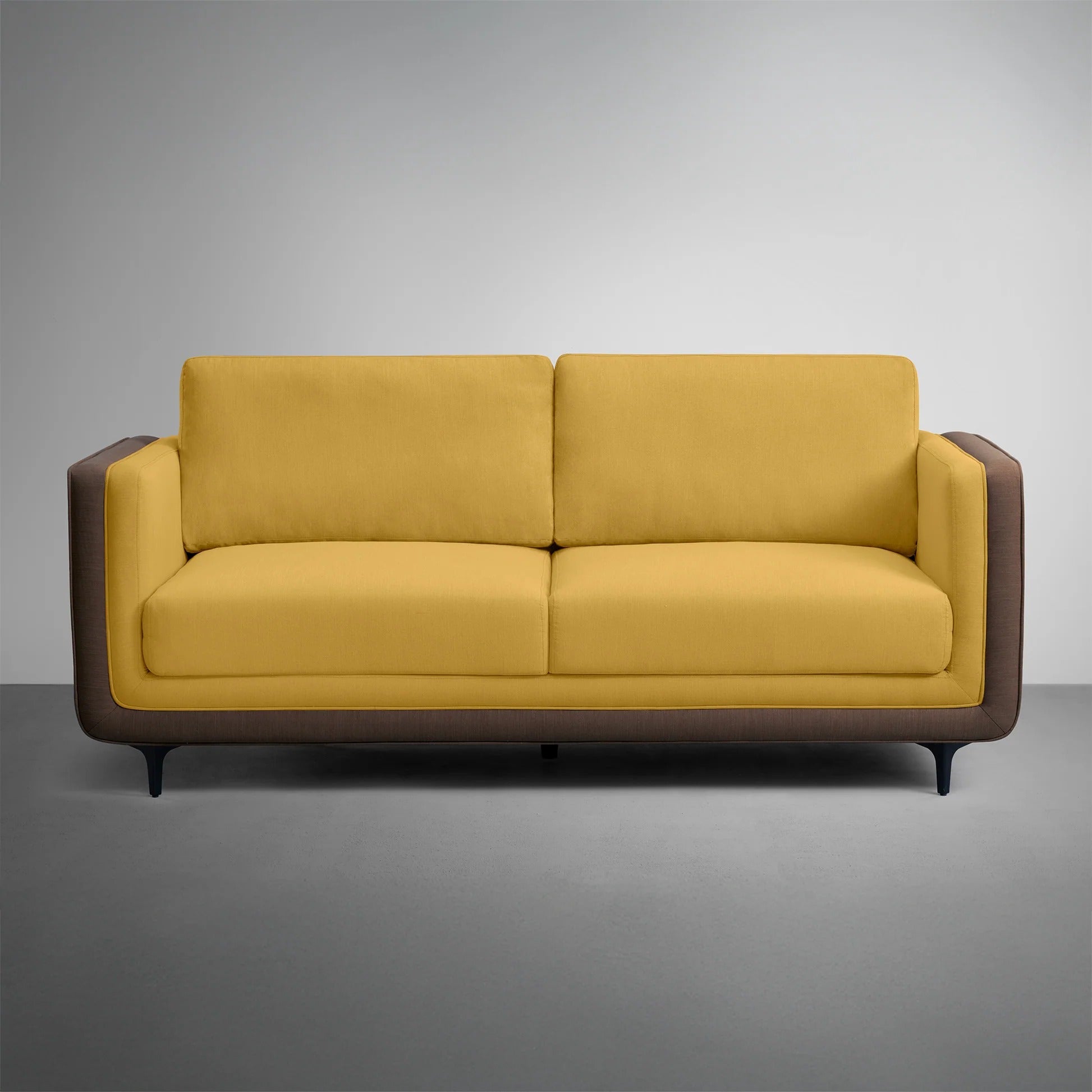Lemon Zing Sofa, Yellow Fabric 3-Seater with Modern Track Arms & Plush Cushions, Contemporary Couch