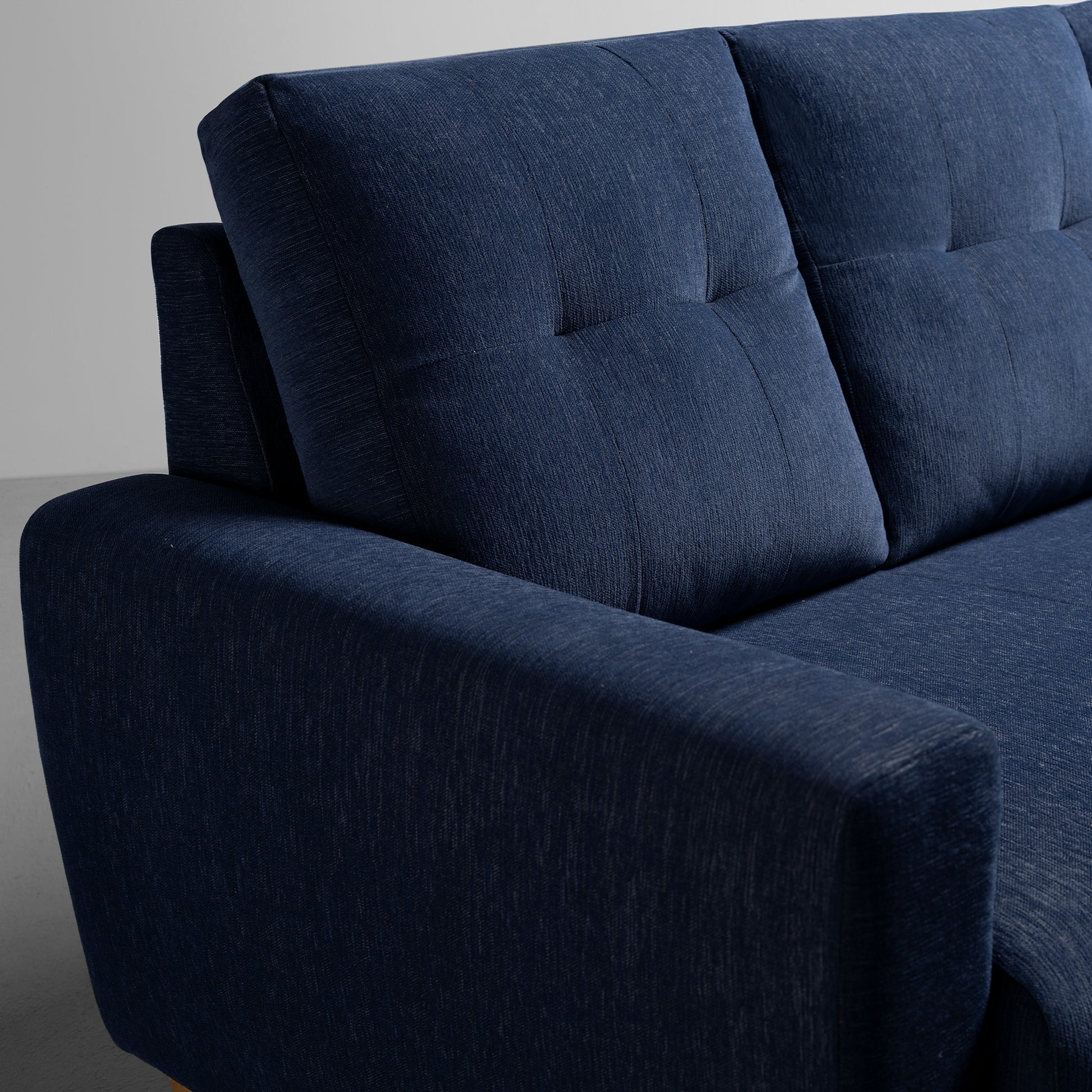 Berry Blue Living Room Sofa, Fabric 3-Seater with Tufted Back & Modern Design, Contemporary Couch