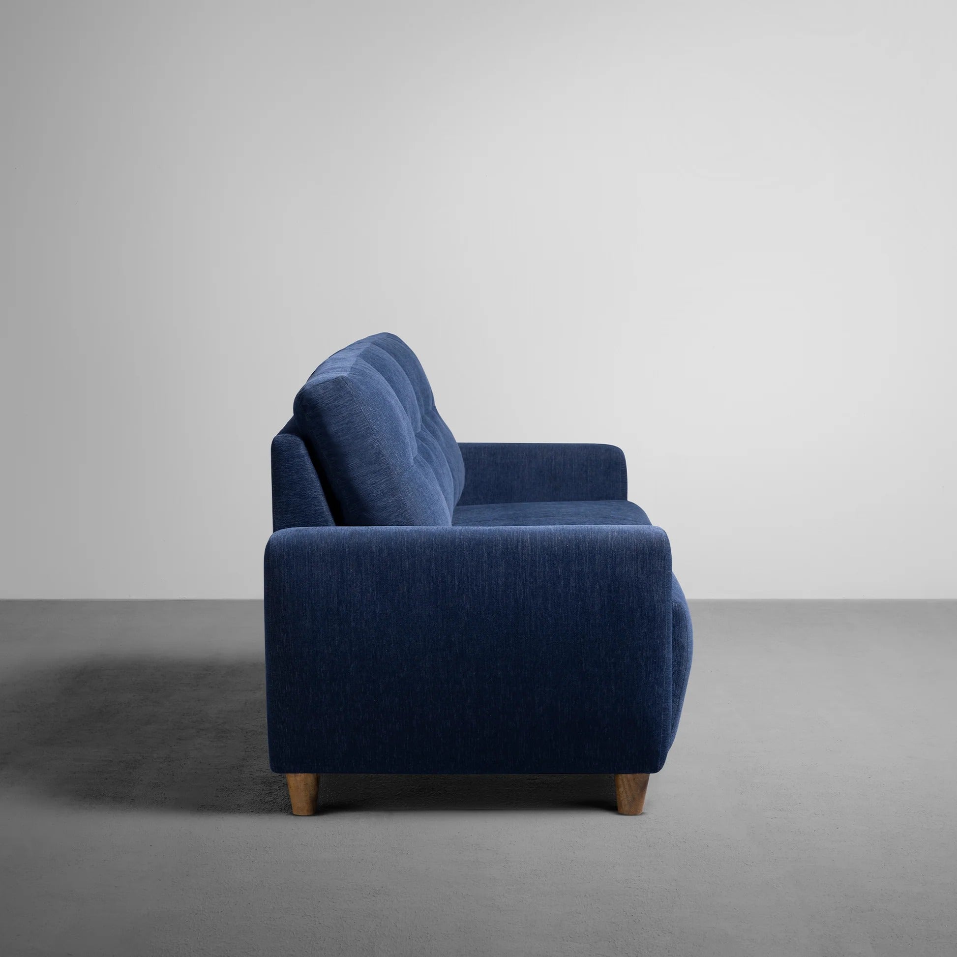 Berry Blue Living Room Sofa, Fabric 3-Seater with Tufted Back & Modern Design, Contemporary Couch