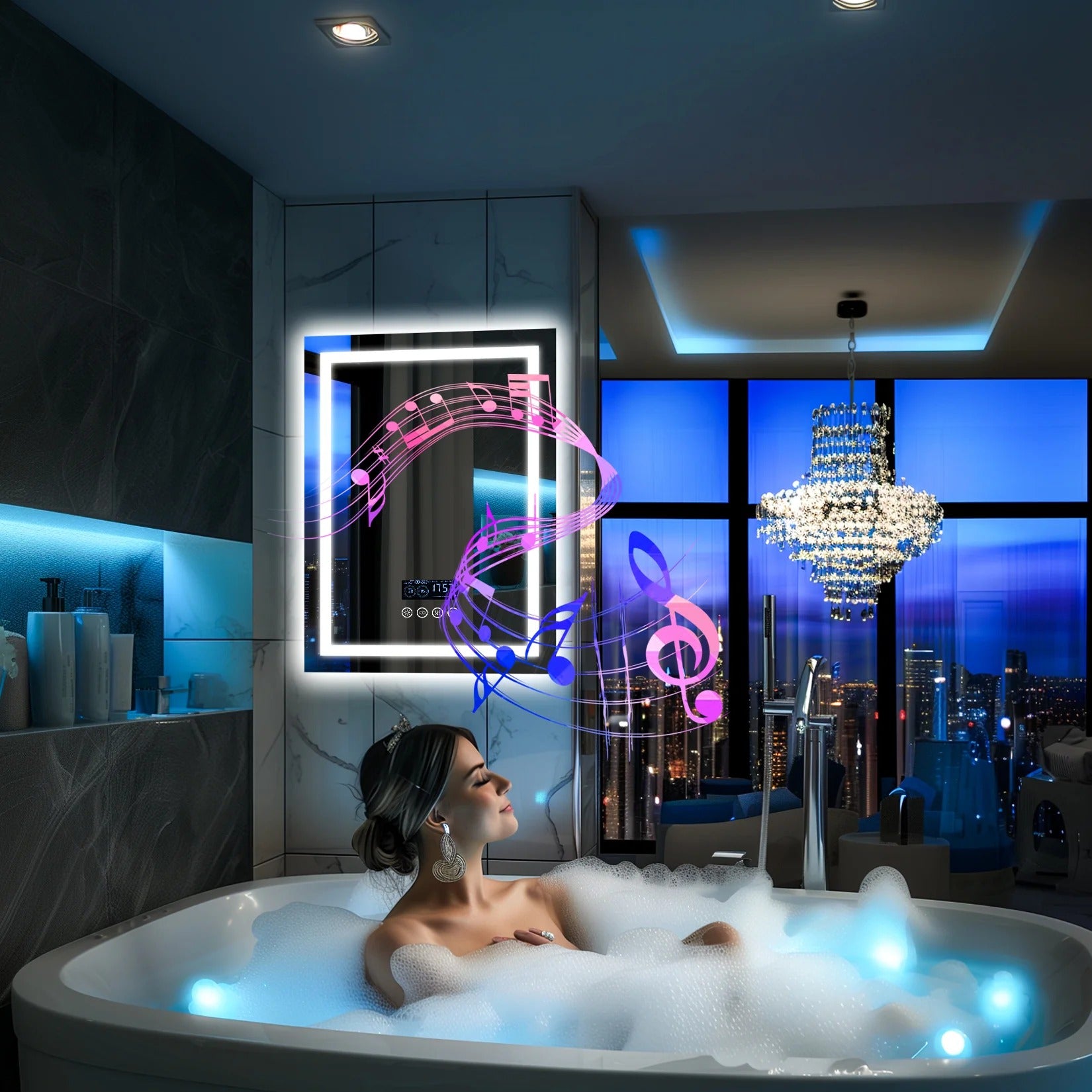 Bathroom Mirror LED Rectangular with Bluetooth Speaker, Anti-Fog Smart Vanity Mirror with 3 Light Modes