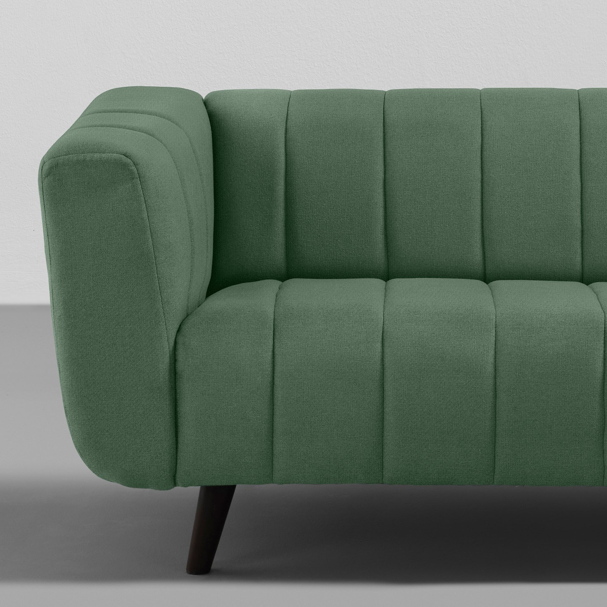 Living Room Sofa Sapling Green Fabric 3-Seater with Channel Tufting & Modern Design, Contemporary Couch