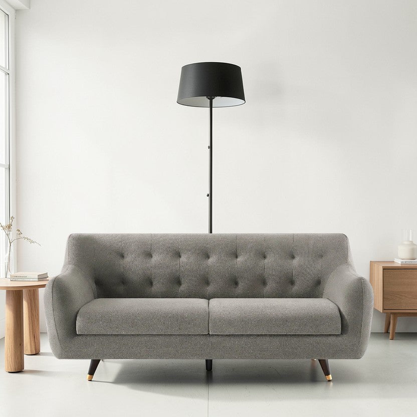 Flint Gray Living Room Sofa, Fabric 3-Seater with Tufted Back & Modern Design, Contemporary Couch