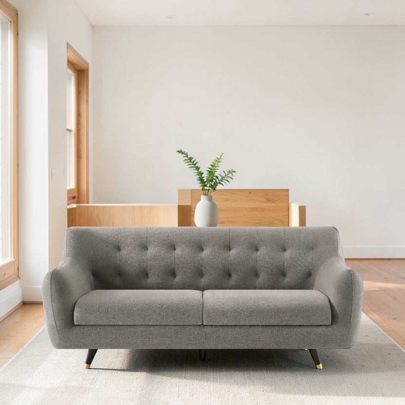 Flint Gray Living Room Sofa, Fabric 3-Seater with Tufted Back & Modern Design, Contemporary Couch