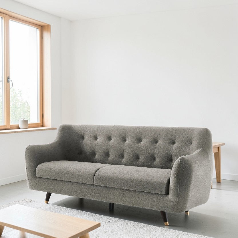 Flint Gray Living Room Sofa, Fabric 3-Seater with Tufted Back & Modern Design, Contemporary Couch