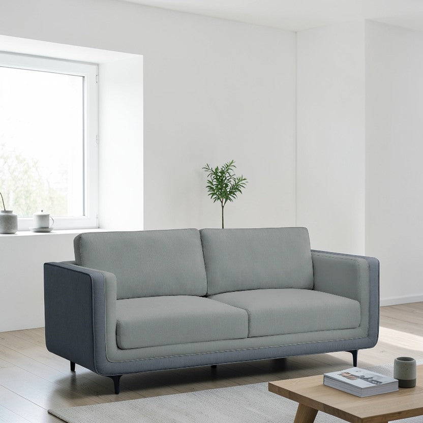 Living Room Sofa, Pepper Crush Gray Fabric 3-Seater with Modern Track Arms & Plush Cushions, Contemporary Couch