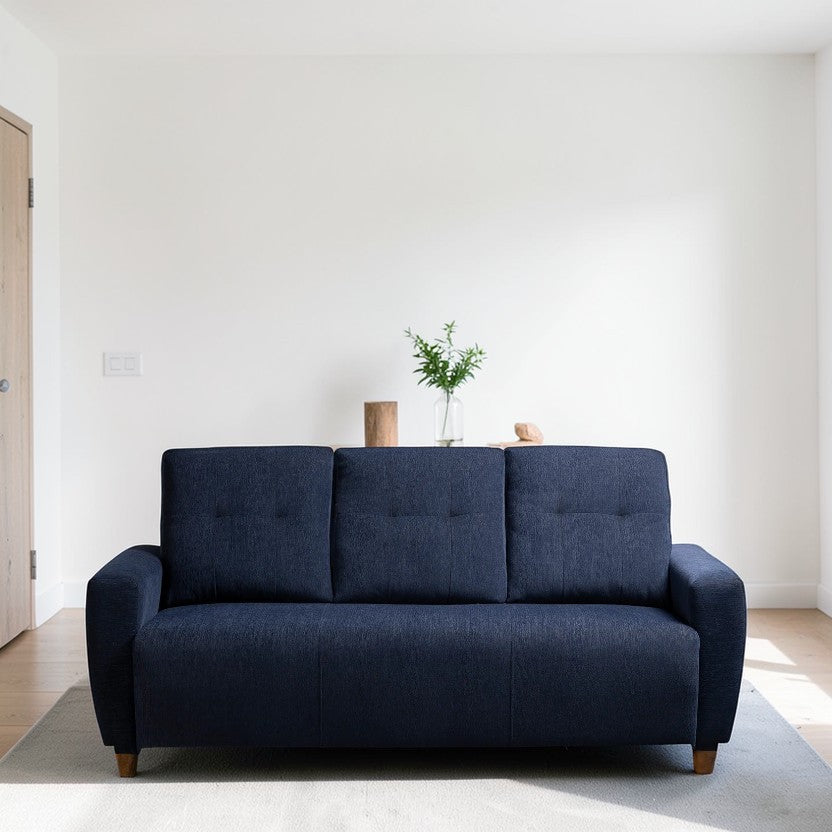 Berry Blue Living Room Sofa, Fabric 3-Seater with Tufted Back & Modern Design, Contemporary Couch
