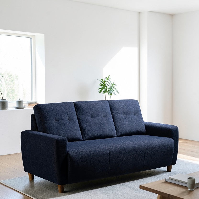 Berry Blue Living Room Sofa, Fabric 3-Seater with Tufted Back & Modern Design, Contemporary Couch