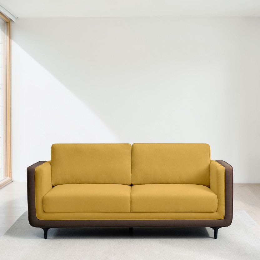Lemon Zing Sofa, Yellow Fabric 3-Seater with Modern Track Arms & Plush Cushions, Contemporary Couch