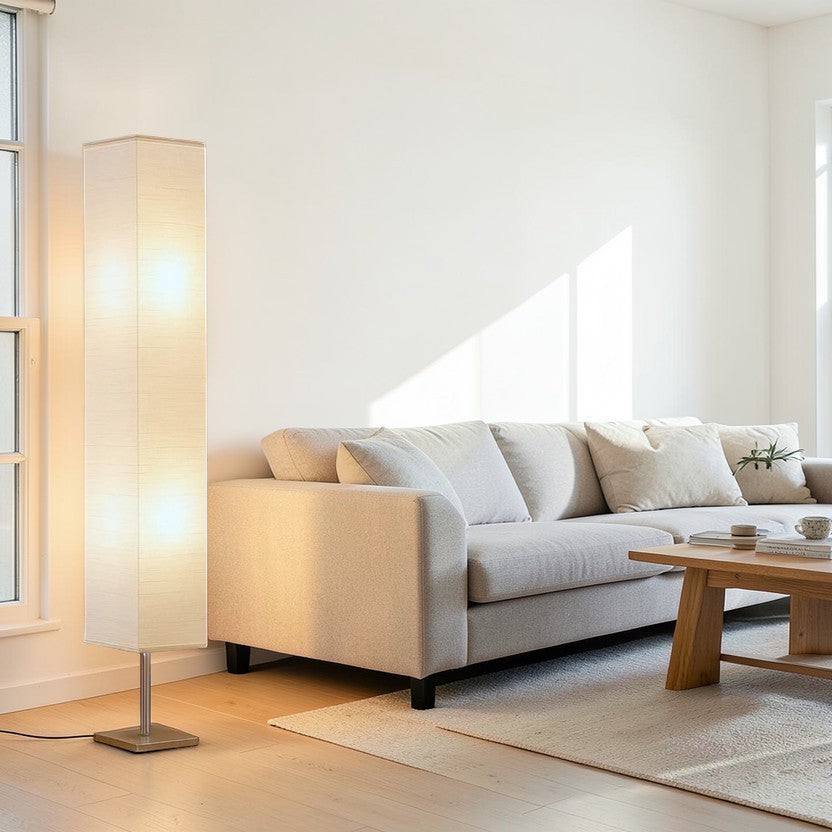 White Shade Floor Lamp, Chrome Base 2-Piece Set, Modern Tall Standing Lamp