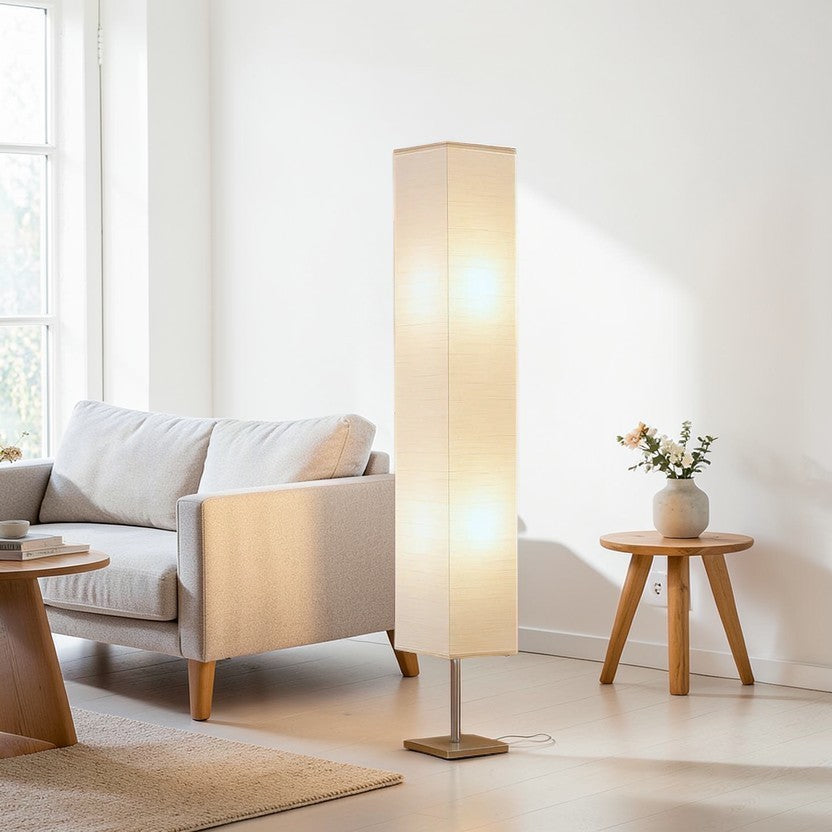 White Shade Floor Lamp, Chrome Base 2-Piece Set, Modern Tall Standing Lamp