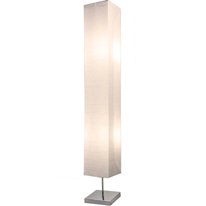 White Shade Floor Lamp, Chrome Base 2-Piece Set, Modern Tall Standing Lamp