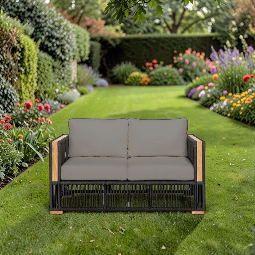 Outdoor Sofa Wicker & Aluminum Frame Gray Cushions 2 Seater, Modern Outdoor Sofa
