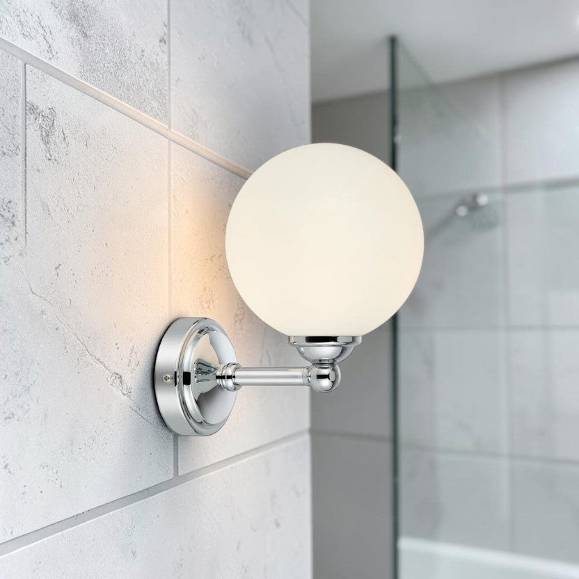 Bathroom Light Chrome Wall Sconce with Frosted Glass Globe G9 Fixture, Modern Vanity Lighting