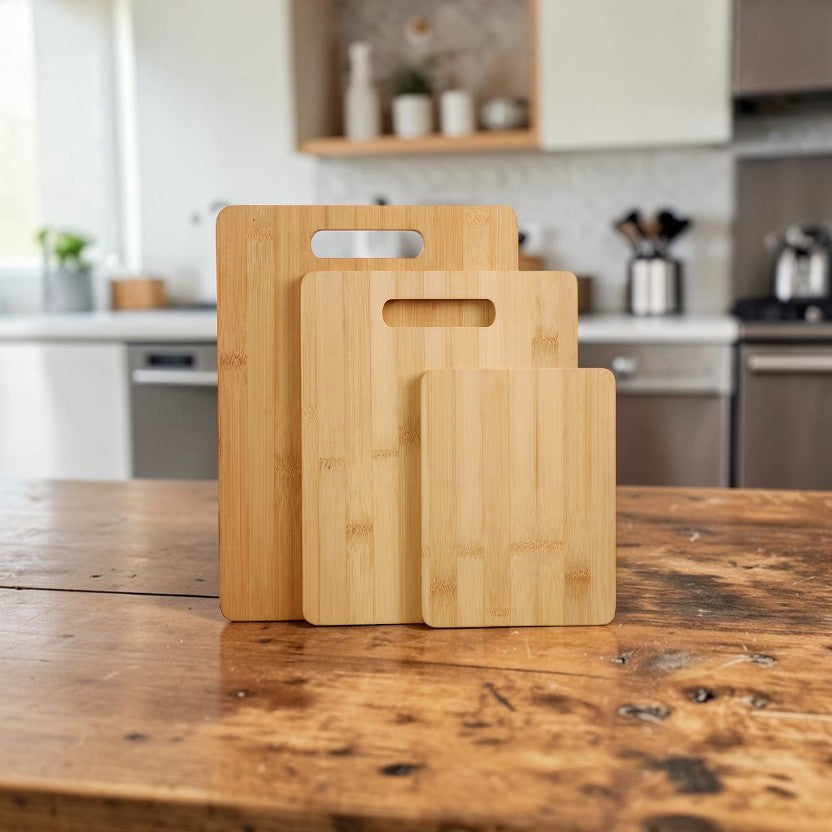 Kitchen Chopping Board Set Bamboo with Built-In Handles 3-Piece Cutting Boards, Eco-Friendly Prep Surface