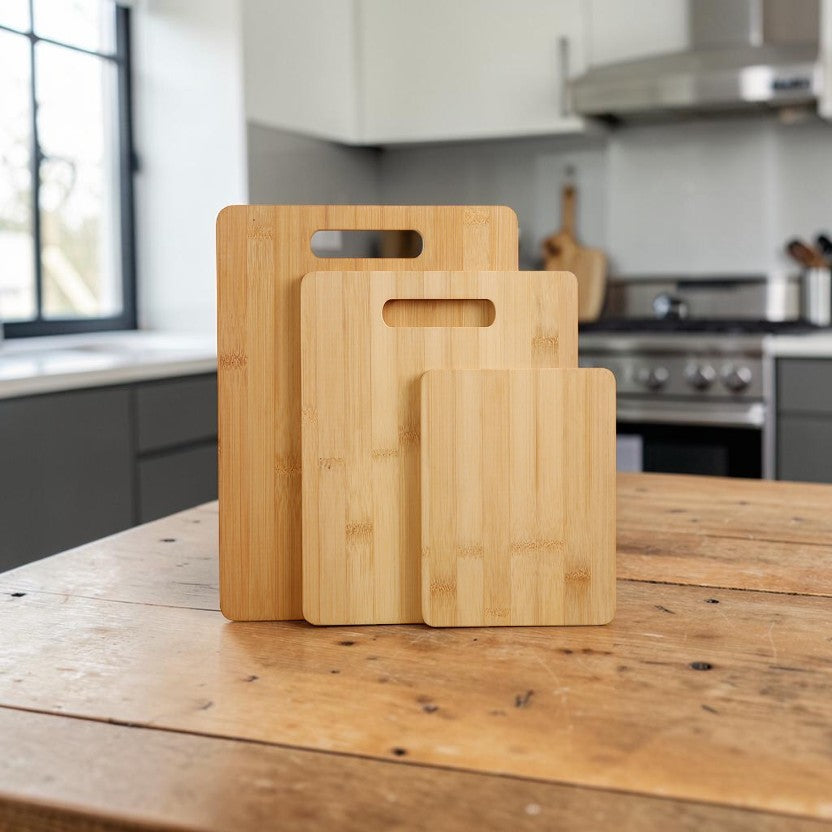 Kitchen Chopping Board Set Bamboo with Built-In Handles 3-Piece Cutting Boards, Eco-Friendly Prep Surface