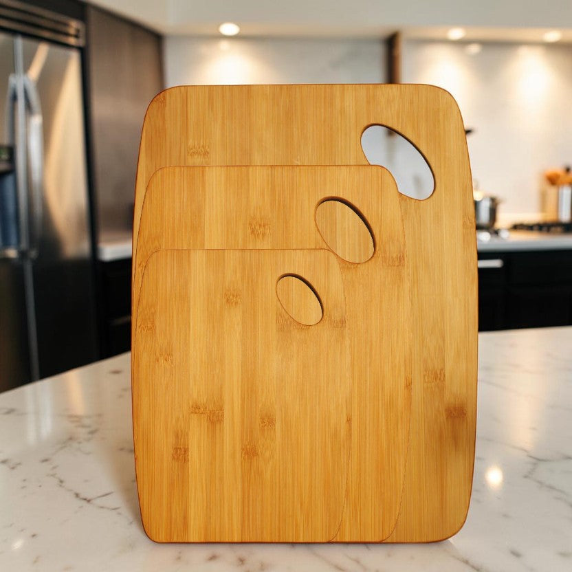 Kitchen Chopping Board Set Bamboo Non-Slip 3-Piece Cutting Boards, Sustainable Food Prep Surface