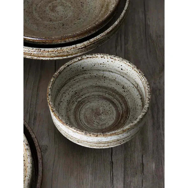 Dinnerware Set Beige Stoneware 32-Piece Service for 4, Artisan Kitchen Tableware Collection