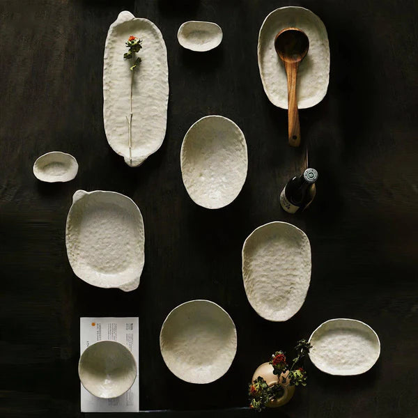 Kitchen Tableware Set White Textured Ceramic Service for 6, Modern Minimalist Dining Collection