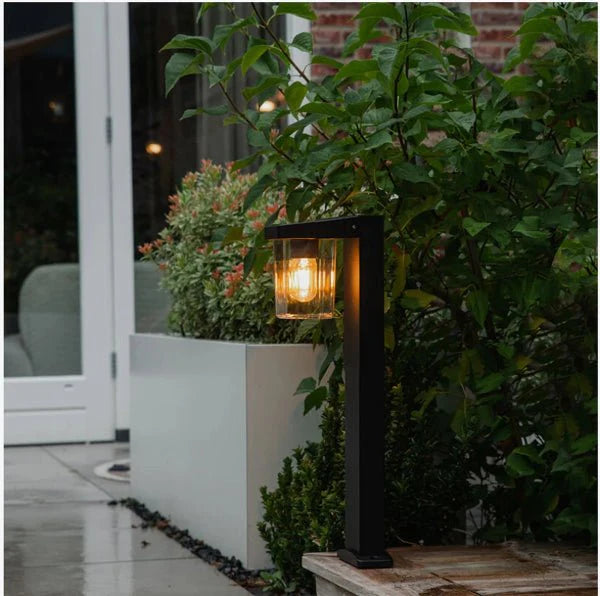 LED Outdoor Light Black Aluminum Post Lantern Clear Glass 1 Piece, Contemporary Outdoor Light