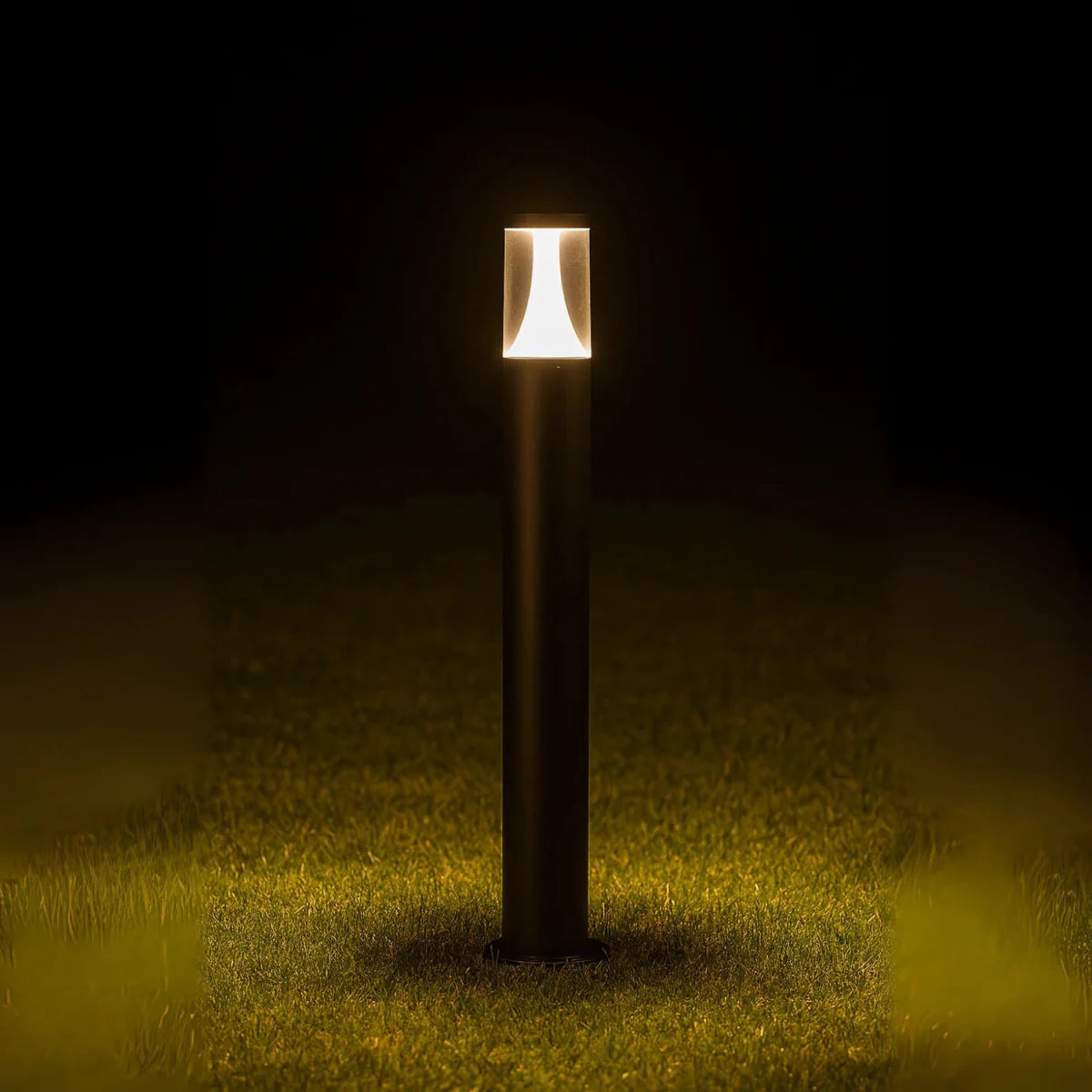 LED Outdoor Light Black Aluminum Bollard Warm White 1 Piece, Modern Pathway Outdoor Light