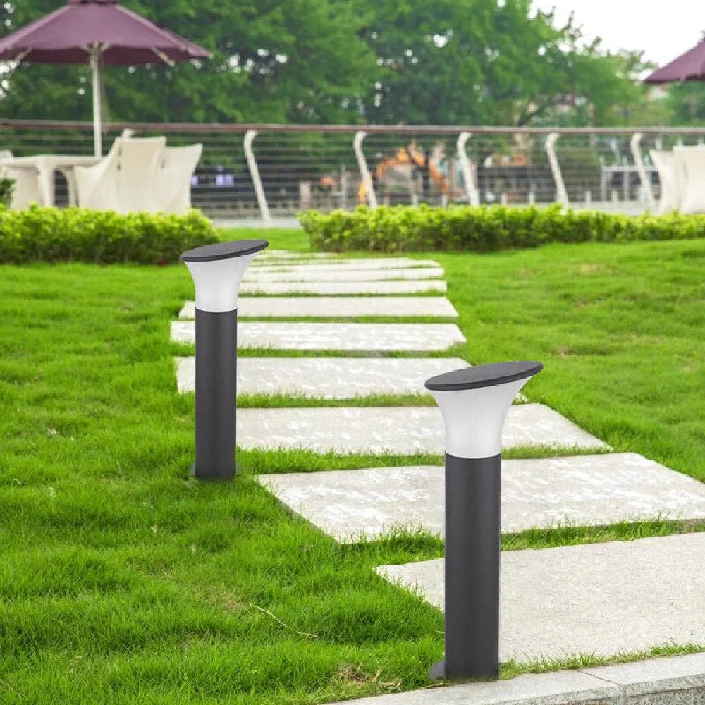 LED Outdoor Light Dark Gray Aluminum Bollard 1 Piece, Modern Garden Pathway Outdoor Light
